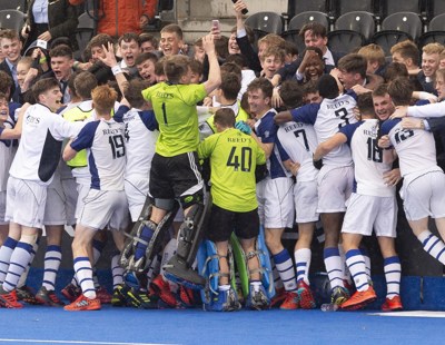 The boys celebrate with their fellow pupils from Reed